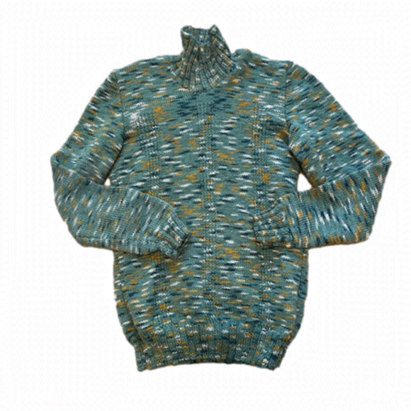 Vintage Handmade Green Yellow White Marled Pullover Turtleneck Sweater - Picture 1 of 6